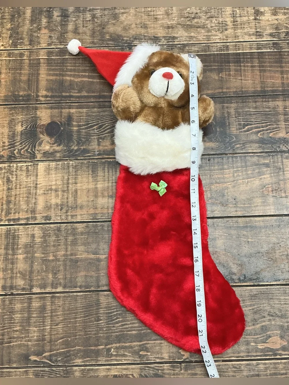 Vintage Teddy Bear Plush Christmas Stocking with Red Nose by Romeris Luvable